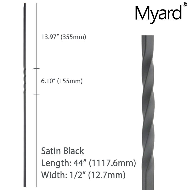 Myard Single Twist 1/2 Inches Square Forged Iron Stair Balusters Furniture for Deck Handrail Railing Staircase Balusters Banister Balustrade, 44 Inches 10-Pack (Satin Black) - Image 2